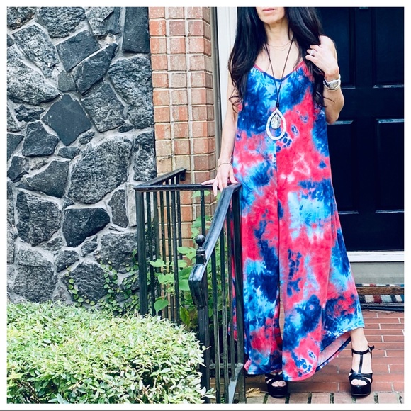 CHIC TIE DYE PRINT CAMI JUMPSUIT WITH SIDE POCKETS - Picture 6 of 7